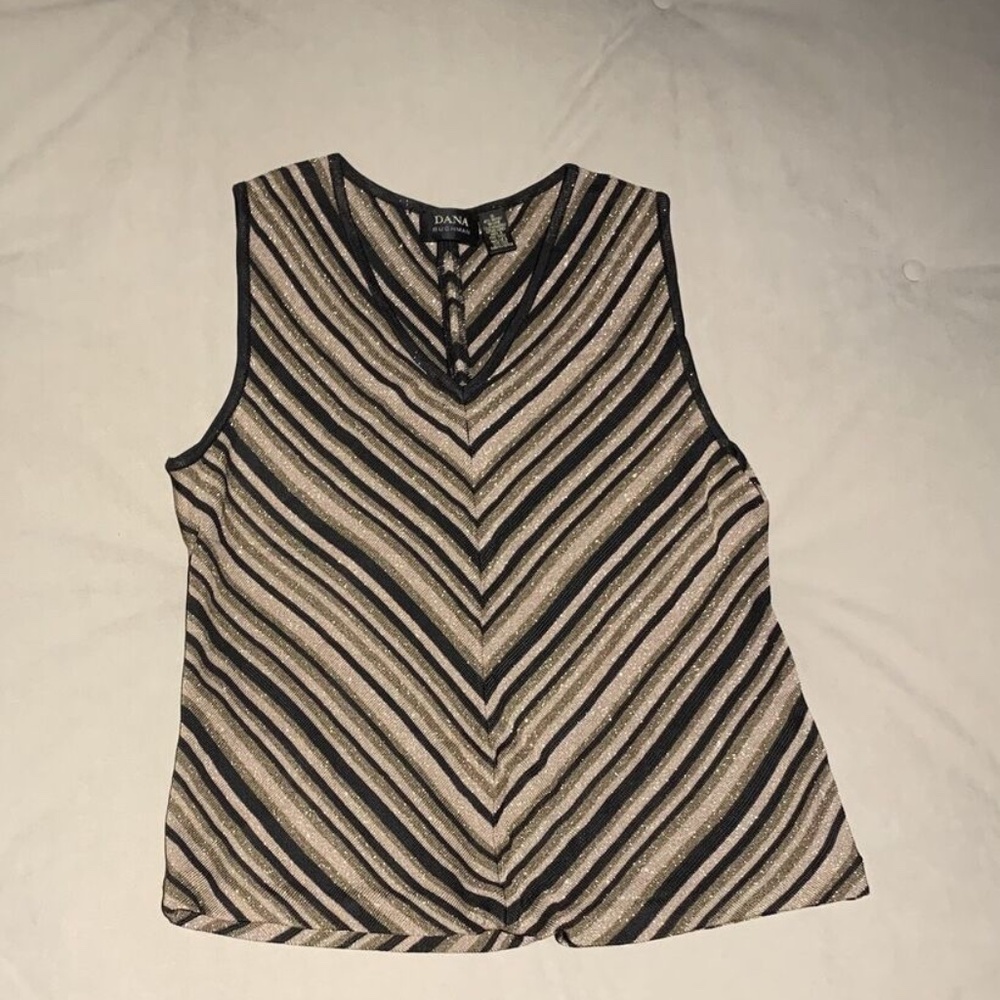 Dana Buchman Black Gold Knit Chevron Knit Vest Top XL NWOT